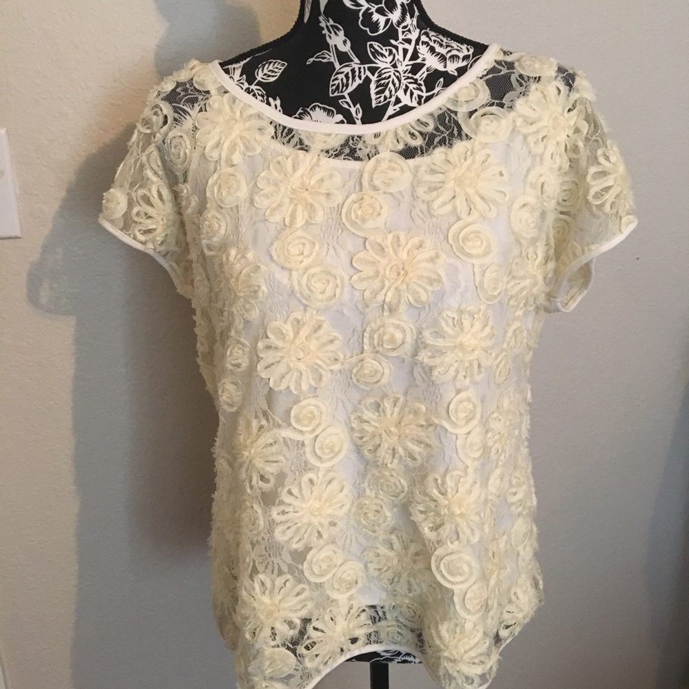 🎁2/$12 NWT VERSONA XL LIGHT YELLOW FLORAL CAP SLEEVE SHEER TOP & ADJUS TANK TOP